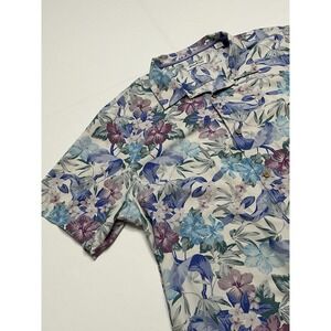 Men's Tommy Bahama Silk Floral Flower White AOP Short Sleeve Button Up Shirt 2XL